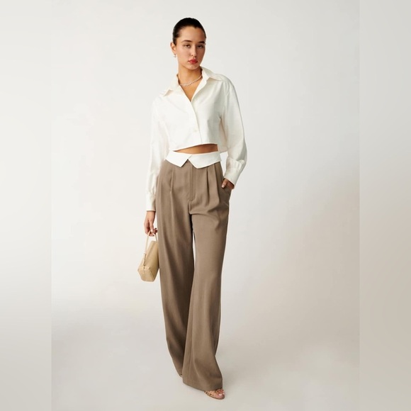 NEW Reformation Stevie Wide Leg Trouser Pant Mushroom Brown Size 22 NWT - Picture 6 of 15